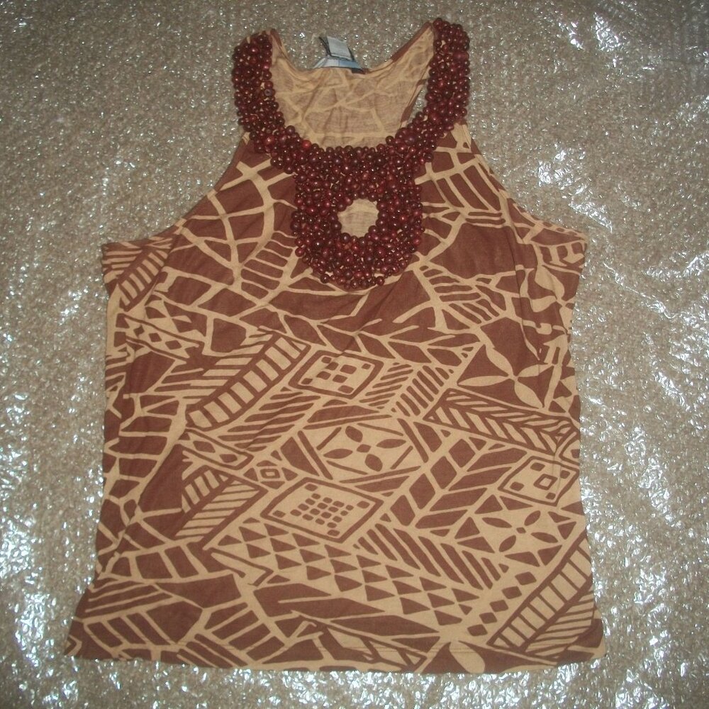 womens tank top.MODA INTERNATIONAL/Vic. Sec. beaded.African pattern.size small
